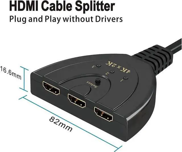 Alt view image 5 of 6 - HDMI Switch, 3 Port 4K HDMI Switch 3x1 Switch Splitter with Pigtail Cable Supports Full HD 4K 1080P 3D Player