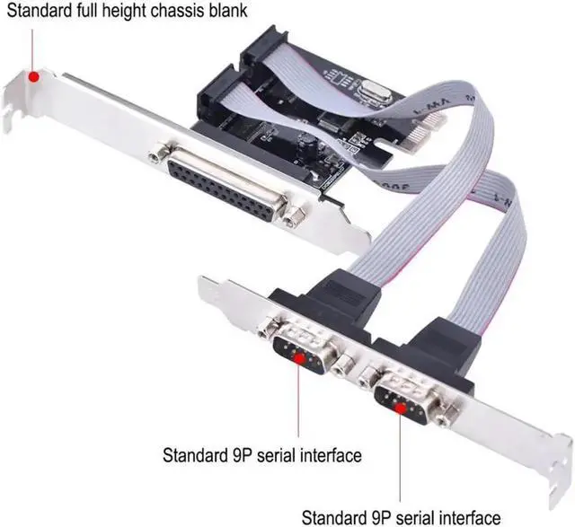 Alt view image 5 of 6 - PCI-E to 2 DB9 RS232 Serial Ports + 1 DB25 Parallel LPT Port Adapter Card for Desktops
