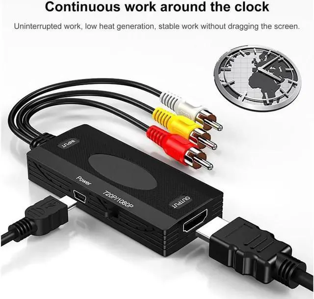 Alt view image 4 of 7 - 1080P AV to HDMI Video Adapter RCA to HDMI Audio Converter Wide Compatibility Excellent Heat Radiation Surveillance Camera Set-top Box Adapter for TV Monitor Projector