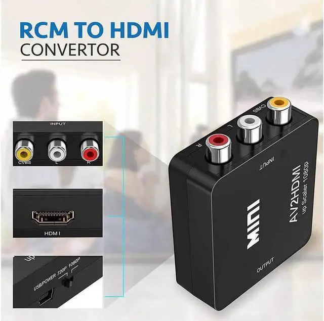 Alt view image 2 of 7 - Rca to HDMI - AV to 1080p HDMI Converter - Mini RCA Composite CVBS Audio Video Adapter - Supports PAL/NTSC Compatible for PC / TV / PS3 / Laptop / Xbox / VHS / Camera / STB / Wii / Wii U/ Blue-Ray DVD