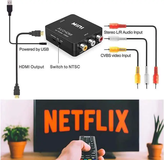 Alt view image 4 of 7 - Rca to HDMI - AV to 1080p HDMI Converter - Mini RCA Composite CVBS Audio Video Adapter - Supports PAL/NTSC Compatible for PC / TV / PS3 / Laptop / Xbox / VHS / Camera / STB / Wii / Wii U/ Blue-Ray DVD