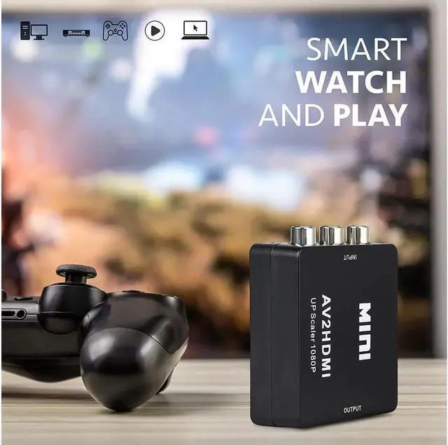 Alt view image 6 of 7 - Rca to HDMI - AV to 1080p HDMI Converter - Mini RCA Composite CVBS Audio Video Adapter - Supports PAL/NTSC Compatible for PC / TV / PS3 / Laptop / Xbox / VHS / Camera / STB / Wii / Wii U/ Blue-Ray DVD