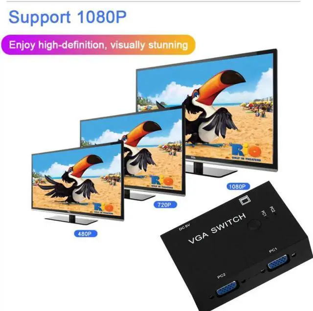 Alt view image 6 of 6 - 2 In 1 Out VGA Switch Splitter 2 Port VGA Video Converter Adapter 1080P VGA Cable Switcher For Projector Display PC TV Laptop
