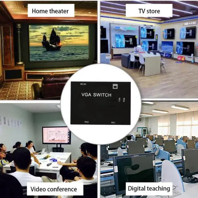 Alt view image 5 of 6 - 2 In 1 Out VGA Switch Splitter 2 Port VGA Video Converter Adapter 1080P VGA Cable Switcher For Projector Display PC TV Laptop
