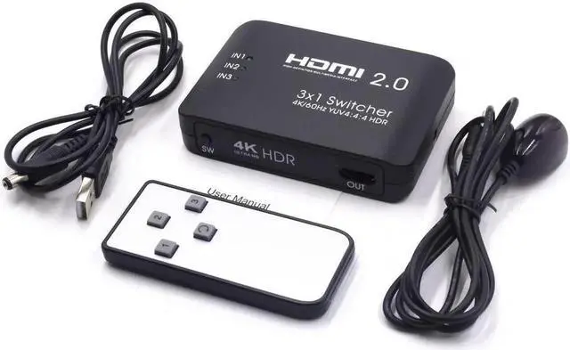 Alt view image 5 of 5 - UHD HDMI Switch 2.0 4K HDR 3x1 Adapter Switcher Ultra HD 4K HDMI HDCP 2.2 Switcher Box With IR Control For PS4 Apple TV