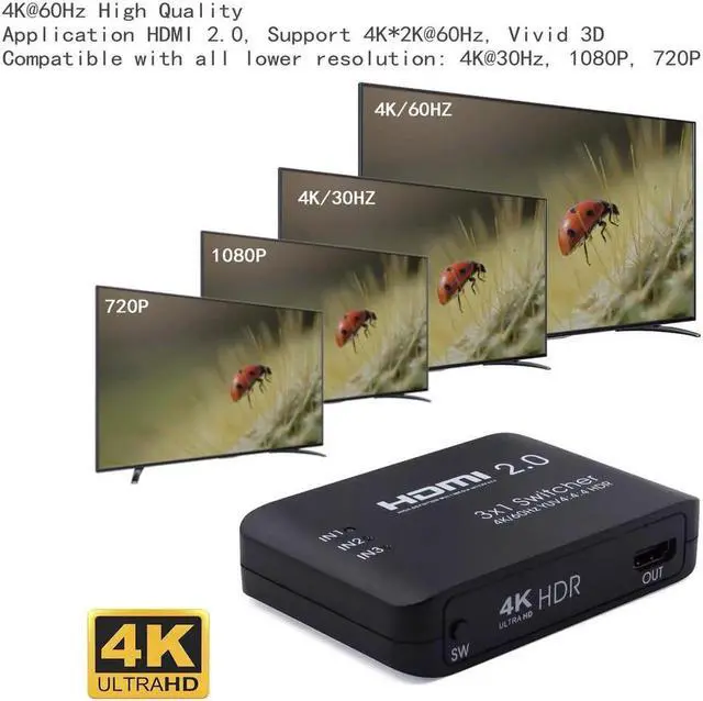 Alt view image 4 of 5 - UHD HDMI Switch 2.0 4K HDR 3x1 Adapter Switcher Ultra HD 4K HDMI HDCP 2.2 Switcher Box With IR Control For PS4 Apple TV