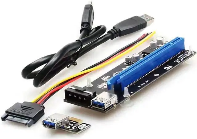 Main image of PCI-E PCIE PCI 1X To 16 X Express Graphics Riser Card Adapter 15 Pin To 4 Pin With USB 3.0 Cords 60cm Cable for BTC Mining