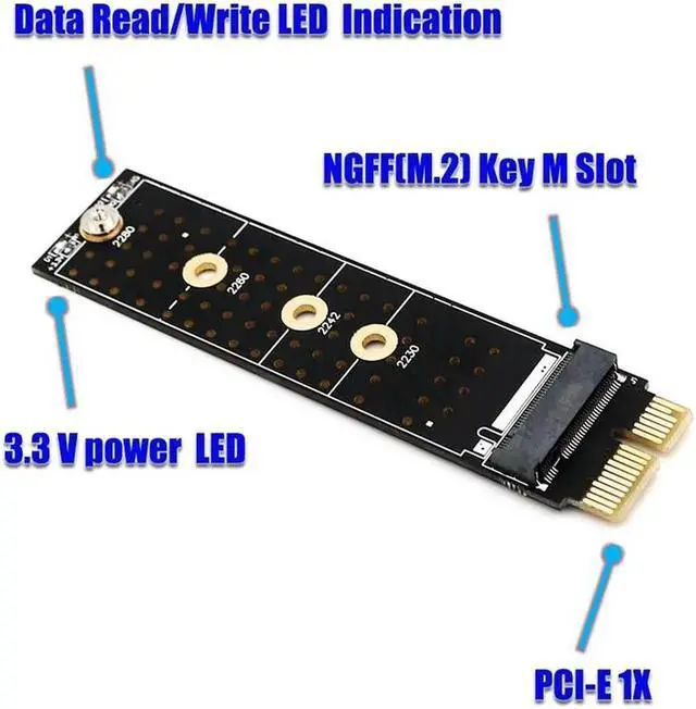 Alt view image 2 of 6 - PCI E PCI Express 3.0 X1 to NVME M.2 M KEY NGFF SSD PCIE M2 Riser Raiser for 2230 2242 2260 2280 Heatsink SSD PCIE to M2 Adapter