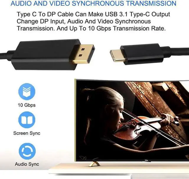 Alt view image 4 of 6 - USB C Type C To DP Cable 4K USB 3.1 Thunderbolt 3 Male To Male DisplayPort Adapter For MacBook Pro ChromeBook Pixel 950 XL LG G5