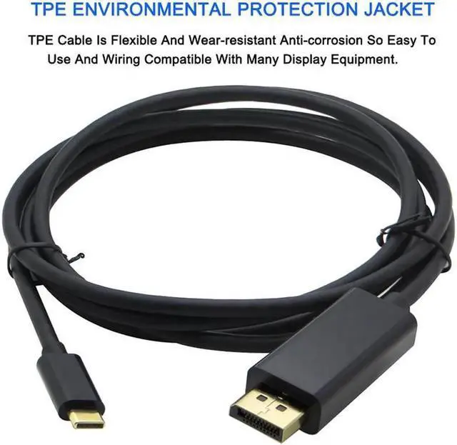 Alt view image 2 of 6 - USB C Type C To DP Cable 4K USB 3.1 Thunderbolt 3 Male To Male DisplayPort Adapter For MacBook Pro ChromeBook Pixel 950 XL LG G5