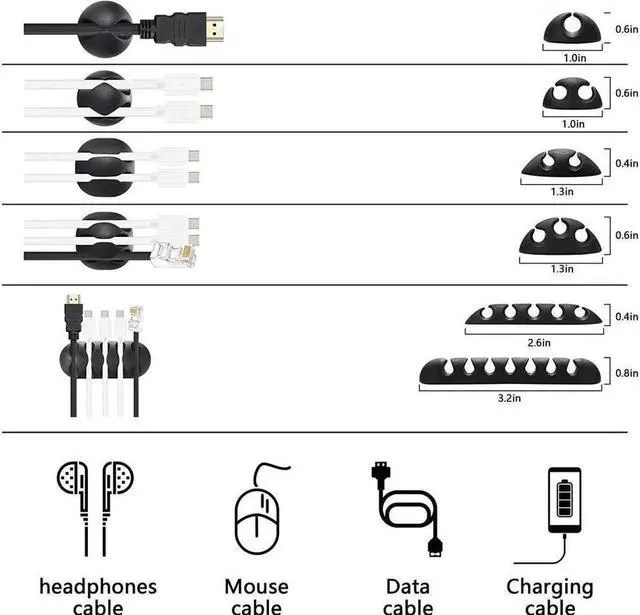 Alt view image 5 of 7 - Aomo173 Pcs Cable Management Organizer Kit, Include 4 Cable Sleeve Split with 47 Self Adhesive Cable Clips Holder, 10 Cable Ties, 10 Adhesive Wall Cable Tie, 100 Fasten Cable Ties, 2 x Roll Cable Ties