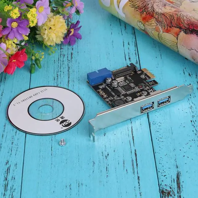 Alt view image 2 of 6 - U3V14S PCI-E PCI Express Transfer 2 Interfaces USB 3.0 Expansion Card Desktop Front 19PIN Interface Add On Cards Promotion