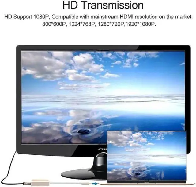 Alt view image 6 of 6 - Type C( Thunderbolt3 Compatible) to HDMI Adapter USB 3.1 Aluminum Type-C for MacBook Chromebook Pixel Yoga 900 Lumia 950 950XL