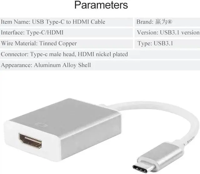 Alt view image 5 of 6 - Type C( Thunderbolt3 Compatible) to HDMI Adapter USB 3.1 Aluminum Type-C for MacBook Chromebook Pixel Yoga 900 Lumia 950 950XL