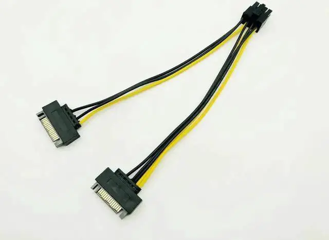 Alt view image 2 of 6 - 10PCS Dual SATA 15pin to 8pin Graphic Card Power Adapter Cable 20cm PCIE SATA Power Supply Cable 8p to SATA for BTC Miner Mining