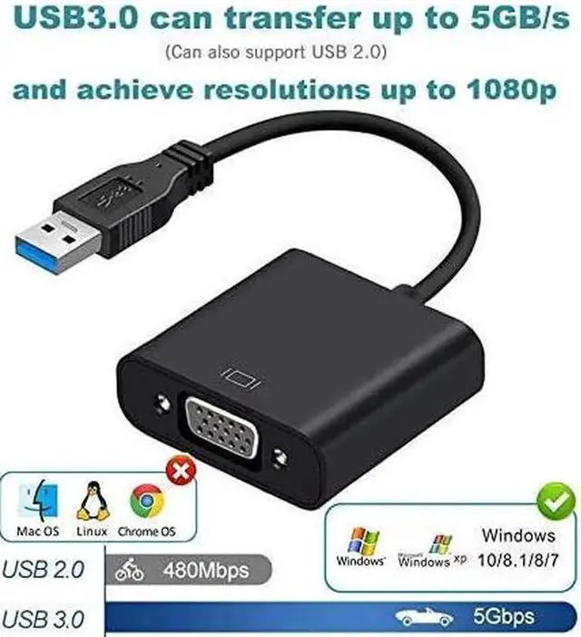 Alt view image 7 of 7 - USB 3.0 to VGA Adapter, 1080P Multi-Display Video Adapter Converter External Video Graphics Card Multi Monitor Display, Compatible with Windows 10/8.1/8/7/XP for PC Laptop Desktop Projector