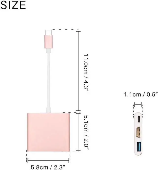 Alt view image 4 of 6 - Powstro Type C to HDMI USB 3.0 3 in 1 Adapter TV Project Display 4K*2K 1080P Compatible For Huawei Matebook Chromebook Pixel