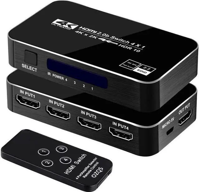 Main image of 4K 60Hz 4x1 HDMI Switch, 4 Port Auto HDMI Switch Box with IR Remote,Support HDCP 2.2 4Kx2K 3D 1080P,4 in 1 Out HDMI Switch Switcher Selector for Xbox360/PS4/PS3/Roku/to TV Projector