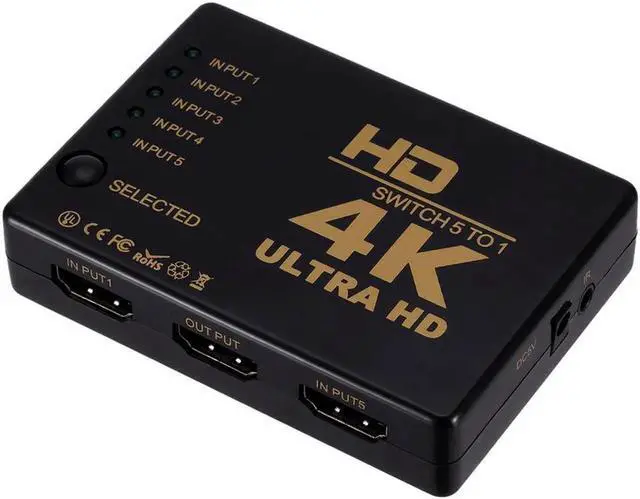 Alt view image 6 of 6 - HD 4K*2K HDMI-compatible Switcher 5 input in to 1 1x5 Port Switch Selector Splitter Hub With IR Remote 3D for PS3 Xbox 360 HDTV