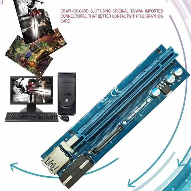 Alt view image 5 of 6 - PCI-E To PCIE Riser Card 1X To 16X Cable With 4 Pin To SATA Power Supply USB 3.0 With Power Cable Mining Graphics Card
