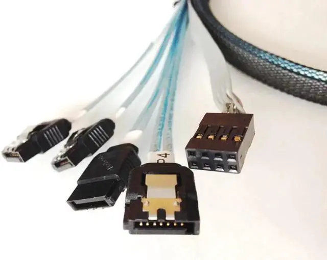 Alt view image 4 of 4 - Internal Mini SAS SFF 8643 SFF 8643 to 4 SATA Fan Out Cable 4pin Power 8643 Host to 4SATA Target 85cm Forward Cable for AMPHENOL