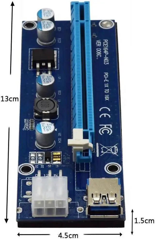 Alt view image 6 of 6 - VER006C Blue 1x to 16x PCI Express Riser Card PCI-E Extender 60cm USB 3.0 Cable+PCI-E Riser Card M2 Port To PCIE Expansion Card
