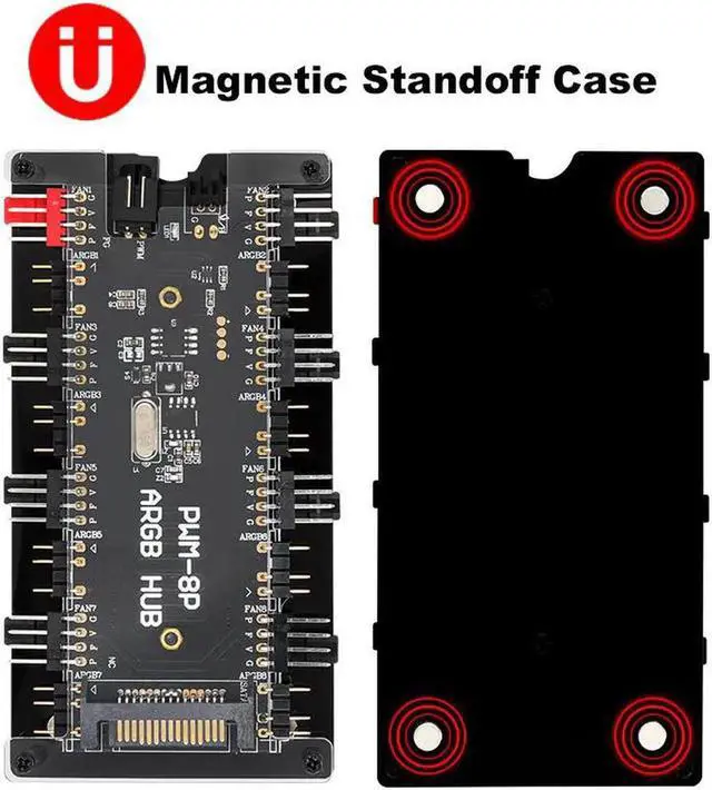 Alt view image 3 of 5 - Aomoproing 5V RGB AURA Controller & PWM Magnetic Hub 8 Ports ARGB RGBW Wireless IR Remote & 12V 4Pin Fan Splitter PMMA Case Extension Cable