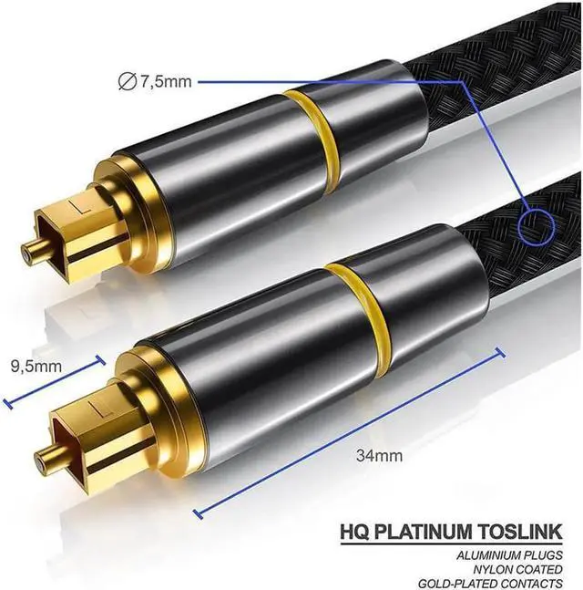 Alt view image 7 of 7 - Digital Optical Audio Cable (5 Feet/1.5 Meter), 24K Gold-Plated Flawless Audio Fiber Optic Cable Male to Male Cord SPDIF Coaxial Cable for for Home Theater,TV, PS, Xbox, Amplifiers Player PS4 Soundbar