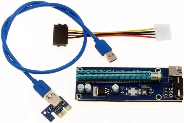 Alt view image 3 of 3 - 0.6M PCI-E 1X to 16X Riser Card Extender PCI Express Extension Cable + USB 3.0 Data Cable / 15Pin SATA to 4Pin Power Cord