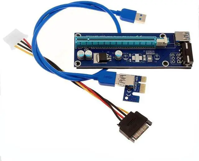 Main image of 0.6M PCI-E 1X to 16X Riser Card Extender PCI Express Extension Cable + USB 3.0 Data Cable / 15Pin SATA to 4Pin Power Cord