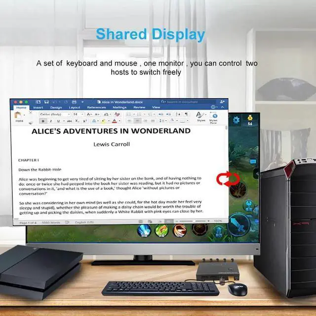 Alt view image 6 of 6 - HDMI-compatible KVM Switch 2Port 4K For Shared Monitor Keyboard Mouse 2-in-1 Connection Adaptive Splitter