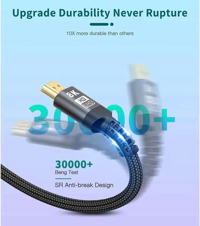 Alt view image 4 of 6 - 2m/6.56ft 5m/16.4ft 8K HDMI Cable Support ARC 3D HDR 4K 60Hz Ultra HD for Splitter Switch PS4 TV Box Projector