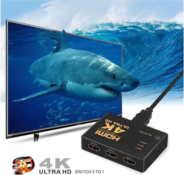 Alt view image 3 of 7 - HDMI Switch 4k, Intelligent 3-Port HDMI Switcher,Splitter, Supports 4K, Full HD1080p, 3D with IR Remote