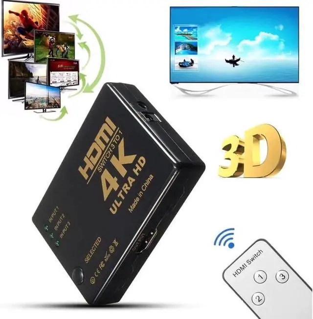 Alt view image 2 of 7 - HDMI Switch 4k, Intelligent 3-Port HDMI Switcher,Splitter, Supports 4K, Full HD1080p, 3D with IR Remote