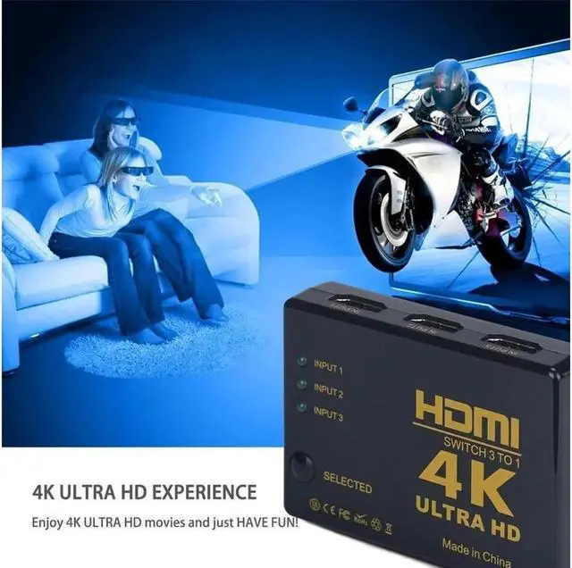 Alt view image 7 of 7 - HDMI Switch 4k, Intelligent 3-Port HDMI Switcher,Splitter, Supports 4K, Full HD1080p, 3D with IR Remote