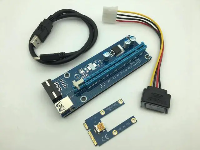 Alt view image 4 of 6 - Mini PCIE Riser Card PCI-E PCI Express 1x to 16x USB 3.0 Cable SATA to 4Pin IDE Molex Power Supply for BTC Miner Machine Mining