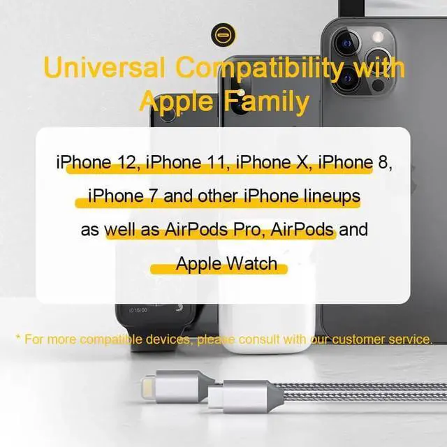 Alt view image 5 of 6 - Aomoproing QCY 20W PD Quick Charger Cable for iPhone 12 11x 7 8 Type-C to Lighting Fast Charging Cable Wired Charger Cable for MacBook
