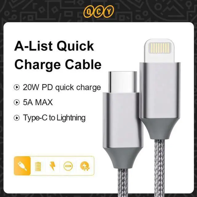 Main image of Aomoproing QCY 20W PD Quick Charger Cable for iPhone 12 11x 7 8 Type-C to Lighting Fast Charging Cable Wired Charger Cable for MacBook