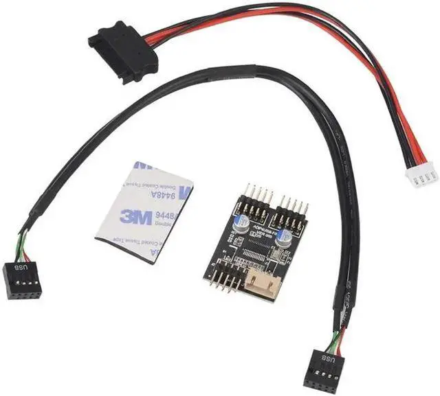 Alt view image 3 of 6 - 9pin USB Connector 1 to 2 USB Extension Cable USB HUB USB2.0 9Pin Header Connector Adapter Port Multiplier with SATA Power Cable