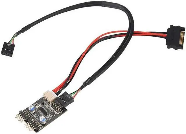 Alt view image 4 of 6 - 9pin USB Connector 1 to 2 USB Extension Cable USB HUB USB2.0 9Pin Header Connector Adapter Port Multiplier with SATA Power Cable