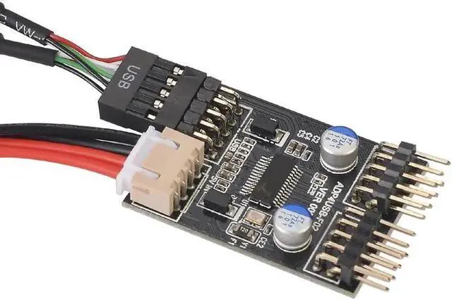 Alt view image 6 of 6 - 9pin USB Connector 1 to 2 USB Extension Cable USB HUB USB2.0 9Pin Header Connector Adapter Port Multiplier with SATA Power Cable