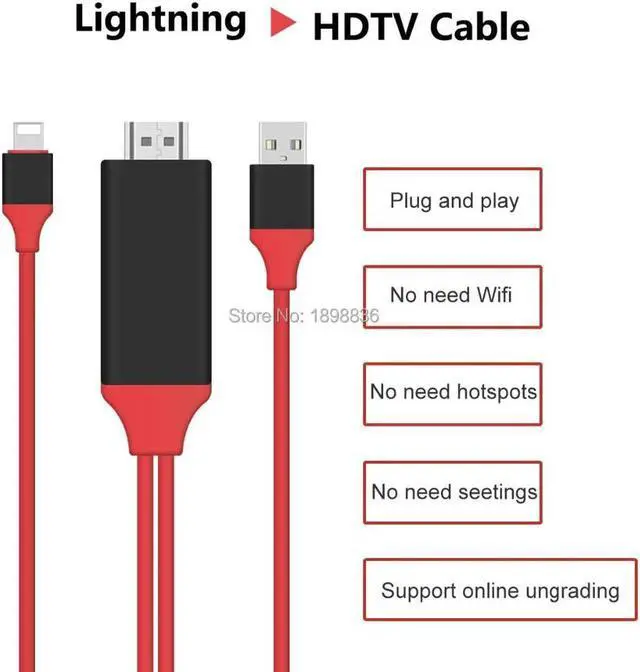 Alt view image 3 of 6 - 8 pin Lightning to HDMI HDTV AV Cable Adapter for iOS 10 11 iPhone X 5 SE 6S 7 8 Plus iPad Air 2 Pro mini iPod