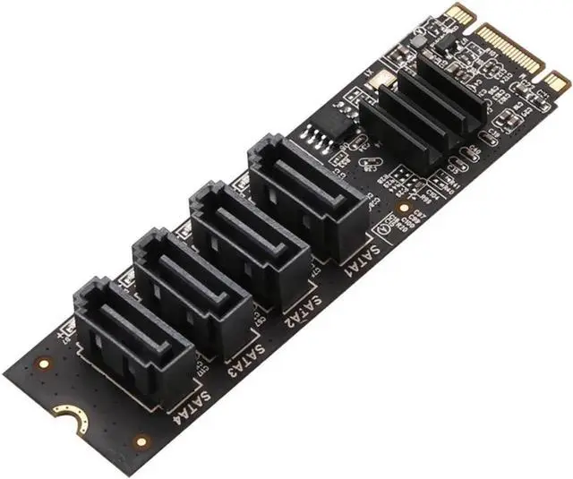 Alt view image 2 of 5 - M.2 NVMe to 4 SATA Adapter Controller Card, Internal 4 Port Non-RAID SATA III 6GB/s M.2 NVMe Adapter Card for Desktop PC Support SSD and HDD Hard Disk Drive
