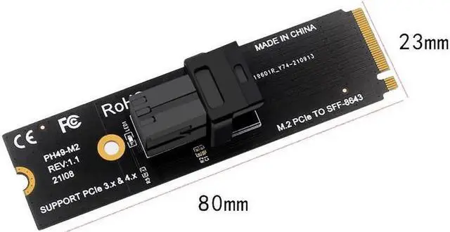 Alt view image 3 of 4 - M.2 NVMe M-Key to SFF-8643 Adapter Expansion Card, MiniSAS to NVMe PCIe 4.0 Card for U.2 (SFF-8639) NVMe SSD - Support Intel 750 SSD