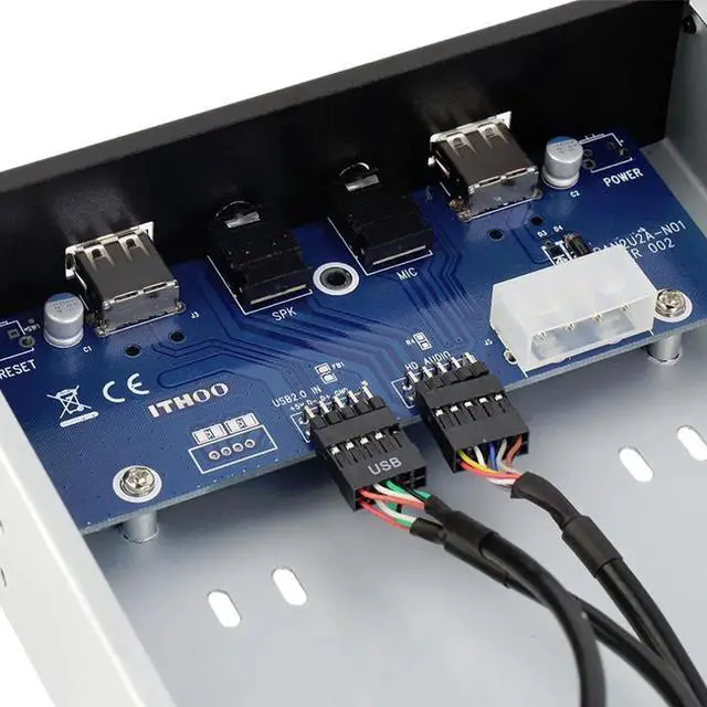 Alt view image 2 of 4 - 5.25 Inch Front Panel 2 Port USB 2.0 Hub w/ HD Audio Output Port & Microphone Input,USB 9-pin to 2 x USB 2.0 Type-A Female Splitter Adapter Cable w/ 5.25" CD-ROM Bay Bracket