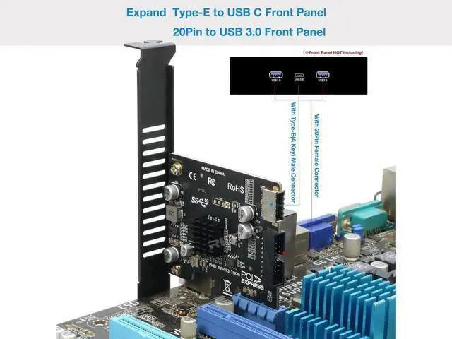 Alt view image 5 of 7 - PCI-E 1X to USB 3.2 GEN1 5Gbps 20pin Front Panel Header (to Type-c Front Panel Header) + USB 3.0 19Pin Socket Expansion Card,Type-E Internal 20-pin Front Panel Connector Riser Card