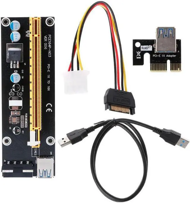 Main image of Aomoproing OOTDTY 60cm PCI Riser Card PCI-E 1x to 16x Extender with USB 3.0 data Cable+SATA to 4Pin IDE Molex Power Supply BLACK