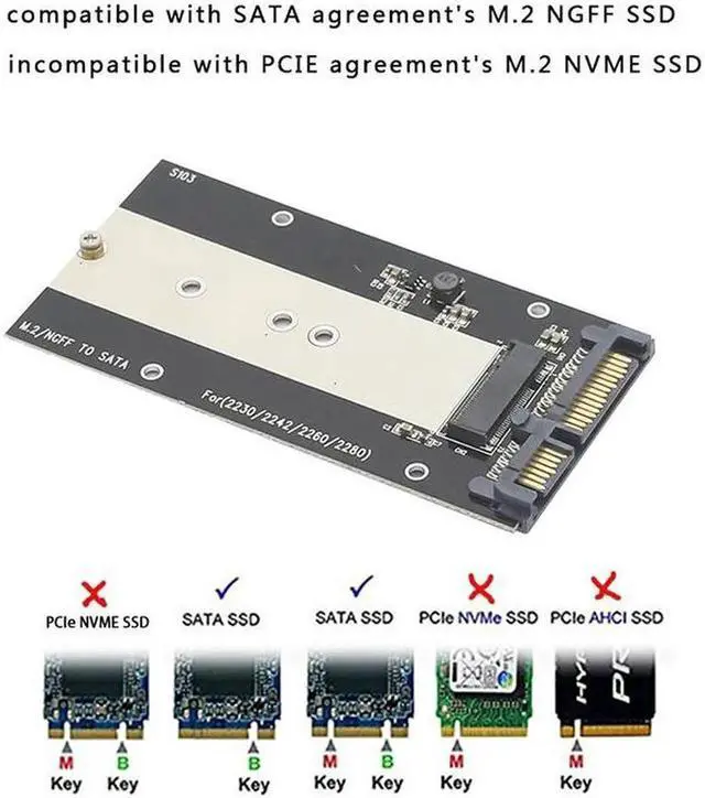 Alt view image 4 of 4 - M.2 NGFF (SATA) SSD to 2.5inch SATA Adapter Converter w/ 7mm Case Enclosure for Socket 2 B/B+M Key NGFF, 2.5" SATA III to SATA-bus 2280 2260 2242 2230 M.2 (NGFF)
