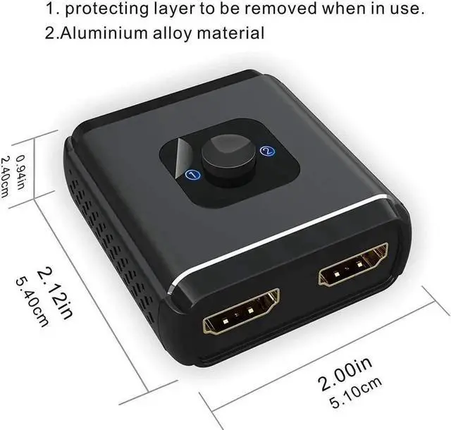 Alt view image 4 of 6 - 4K @60Hz HDMI Switch, Aluminum Bidirectional HDMI Switcher,HDMI Splitter 1 in 2 Out or 2 in 1 Out, Manual HDMI Hub Supports 4K 3D 1080P for HDTV Blu-Ray-Player FireStick Xbox