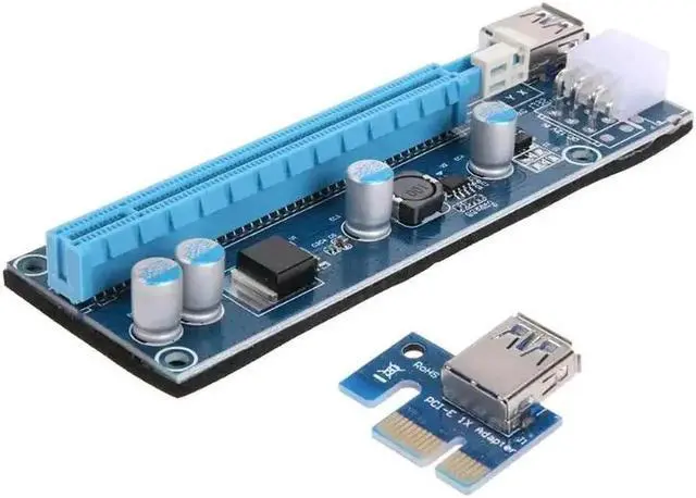 Alt view image 3 of 6 - PCI-E Riser Board PCI-E 1X to 16X Riser Card Extender Adapter+USB 3.0 Cable 15Pin SATA to 6Pin IDE Power Cord for Bitcoin Miner